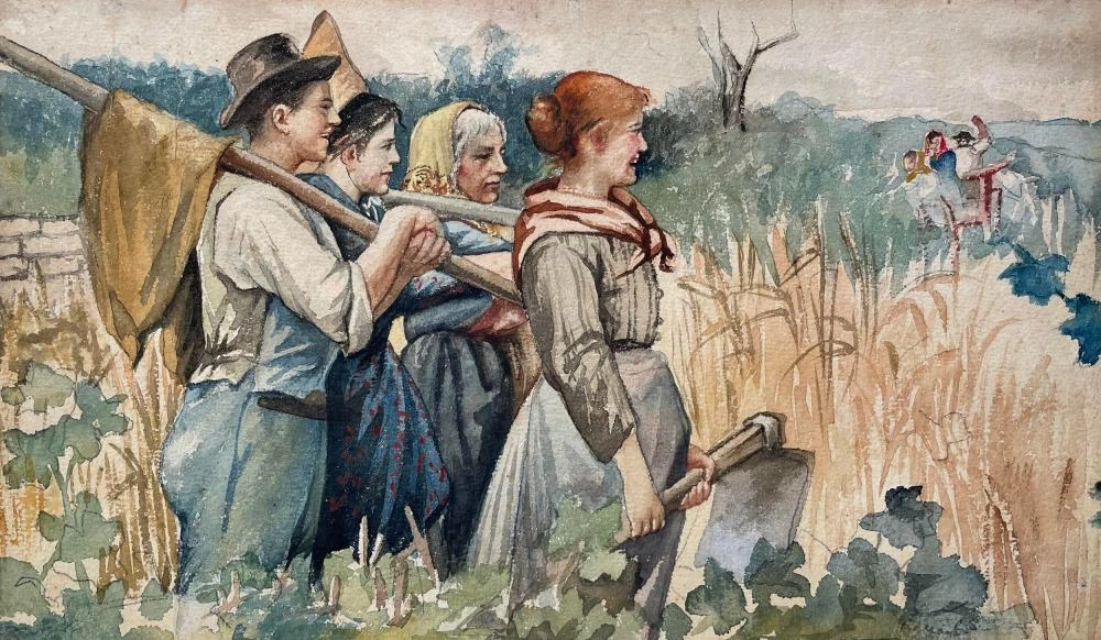 Contadini nei campi - acquarello